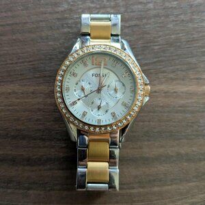 Fossil Riley Women's Multifunction Watch Silver Rose Gold Crystals ES-2787